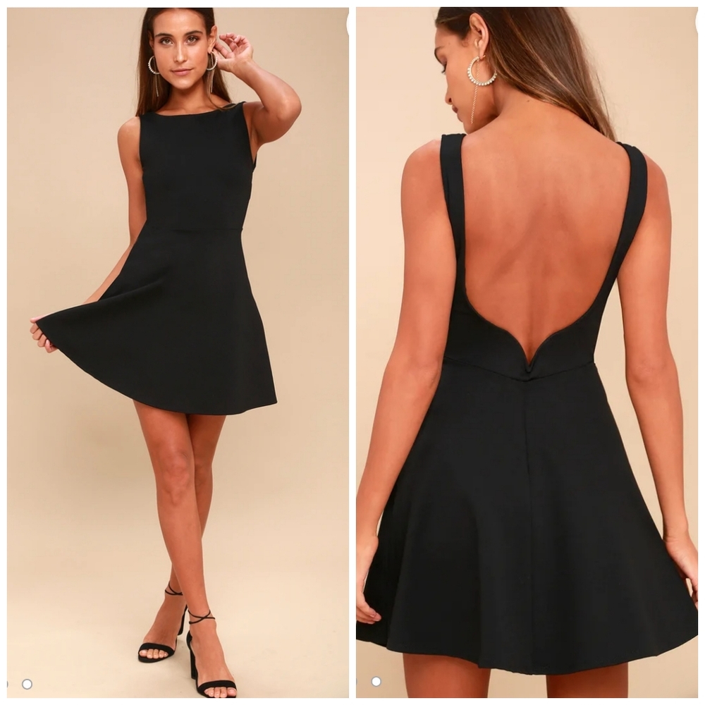 Lulus special kind of love black backless skater dress, small, (s)